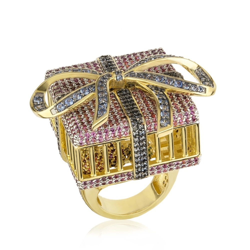 14KT Gold Plated Gift Present Cocktail Ring with Cubic Zirconia Stones - Size 8